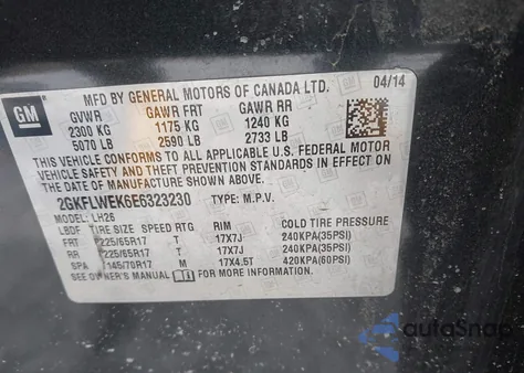 2014 GMC Terrain Sle-2 из США, поврежденный, VIN 2GKFLWEK6E6323230